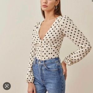 Reformation long sleeve polka dot top